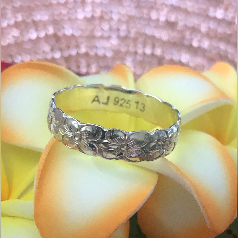 Hawaiian Flower Ring 5mm Silver 925 Size 13